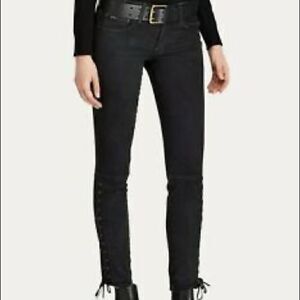 Polo Ralph Lauren Womens Jeans The Tompkins Black Coated SKINNY